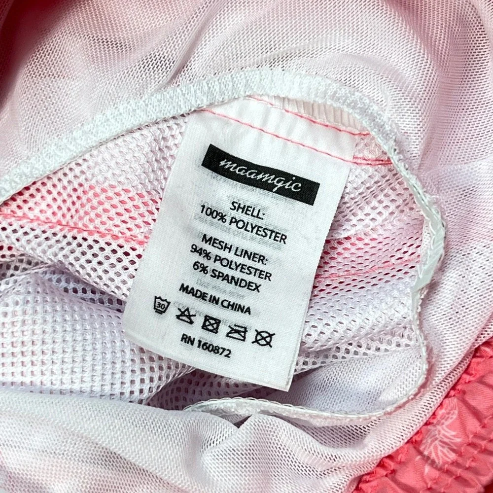 Maamgic‎ Mens Pink Pineapple Print Swim Trunks Mesh Lined Board Shorts Sz Medium